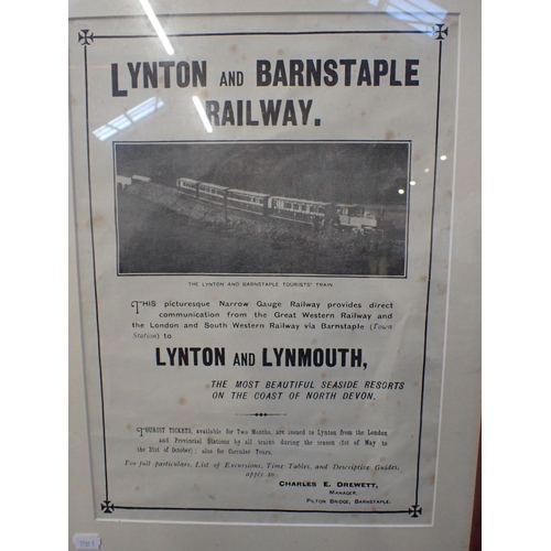 194 - LYNTON AND BARNSTAPLE RAILWAY: AN EXCURSION POSTER framed 53 x 40cm, a print after E. Leslie of 'Yeo... 