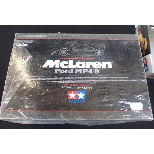 227 - THREE TAMIYA SCALE MODELS - 'MCLAREN FORD MP48' sealed and unopened, 'Ferrari 312T3' (partly built, ... 