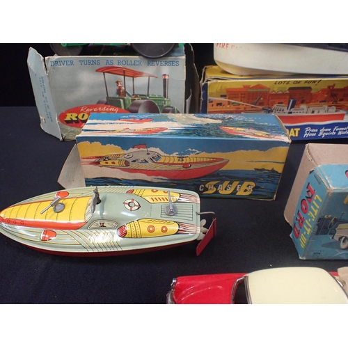 238 - A WELSOTOYS No 189 SUB CHASER TOY BOAT (boxed), a Japanese Ichico (alps) Lite-up Ford (boxed), a Kle... 