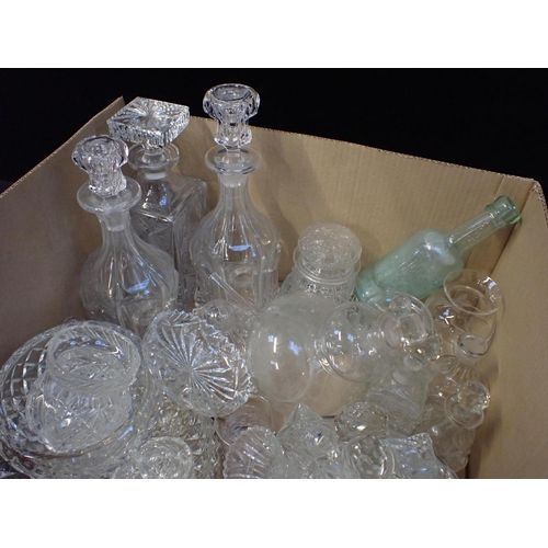 24 - A COLLECTION OF DOMESTIC GLASS including dishes, decanters, jars, salts, vases etc