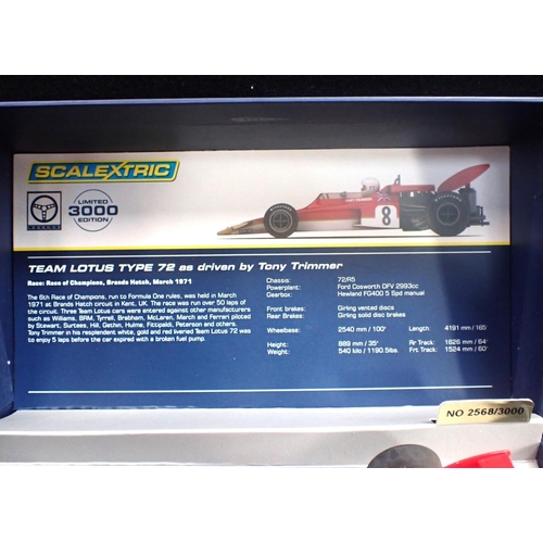 243 - A SCALEXTRIC LEGENDS CAR - LOTUS TYPE 72 as driven by Tony Trimmer, limited edition number 2568 of 3... 