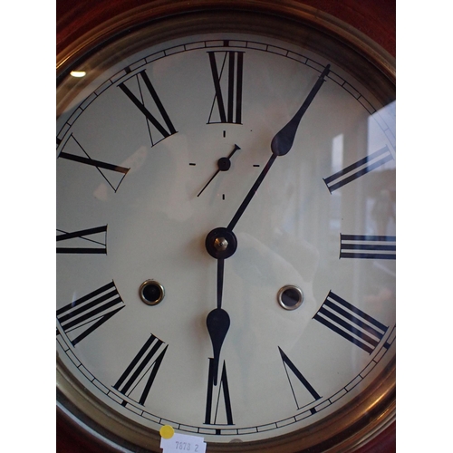 269 - A DIAL CLOCK, WITH BROAD MAHOGANY FRAME the two-train movement (probably American) striking on a gon... 