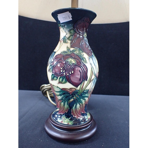 285 - A MOORCROFT HELLEBORE TABLE LAMP AND SHADE base 22cm high