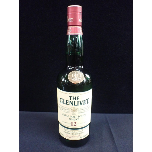 297 - THE GLENLIVET SINGLE MALT SCOTCH WHISKY 12 years old 700ml , cased, and with four Glenlivet glasses