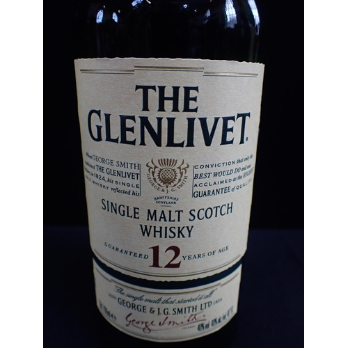 297 - THE GLENLIVET SINGLE MALT SCOTCH WHISKY 12 years old 700ml , cased, and with four Glenlivet glasses