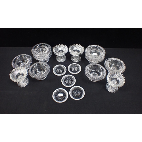 336 - A SET OF EIGHT CUT GLASS CONDIMENT DISHES together with four cut glass salts and small glass trays