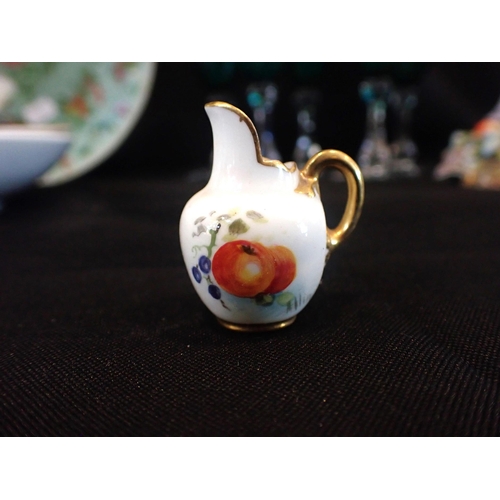 367 - A ROYAL WORCESTER MINIATURE JUG 3.7cm HIGH, AND OTHER ITEMS including a Derby plate, Meissen floral ... 