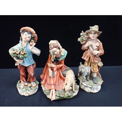 376 - THREE CAPODIMONTE FIGURES with certificates, largest 22 cms high