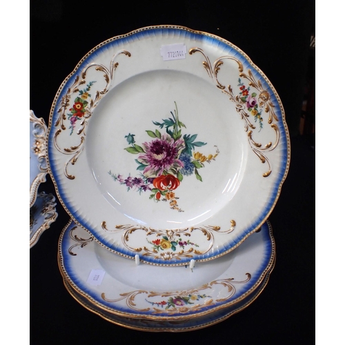 385 - SET OF SIX MEISSEN STYLE PLATES late 19th century, with fine flower painting, with two English bone ... 