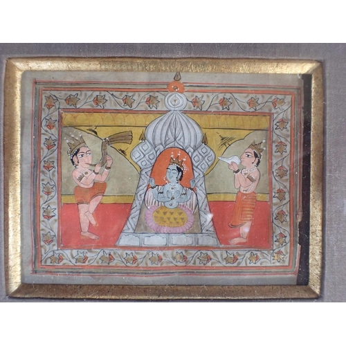 409 - EIGHT INDIAN MINIATURE PAINTINGS mounted in two frames, 33 x 39cm