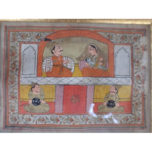 409 - EIGHT INDIAN MINIATURE PAINTINGS mounted in two frames, 33 x 39cm