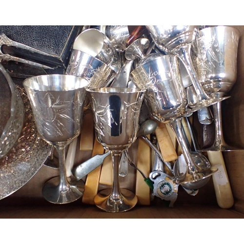 430 - A QUANTITY OF SILVER-PLATED WARE including six plated wine goblets