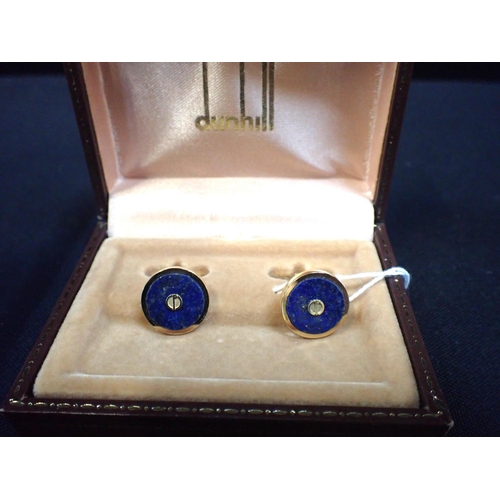 495 - A PAIR OF DUNHILL GOLD-PLATED AND LAPIS CUFFLINKS boxed, c.1970