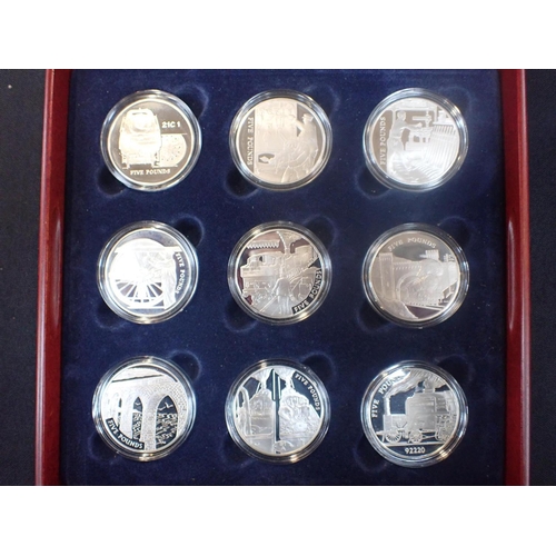 556 - CHANNEL ISLANDS 'GOLDEN AGE OF STEAM' SILVER £5 PROOF SET eighteen coins, encapsulated, in a fitted ... 