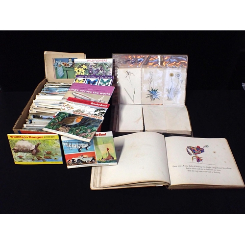 593 - EDWARD LEAR: THE BOOK OF NONSENSE, VARIOUS POSTCARDS tea cards, a dismembered botanical book and oth... 