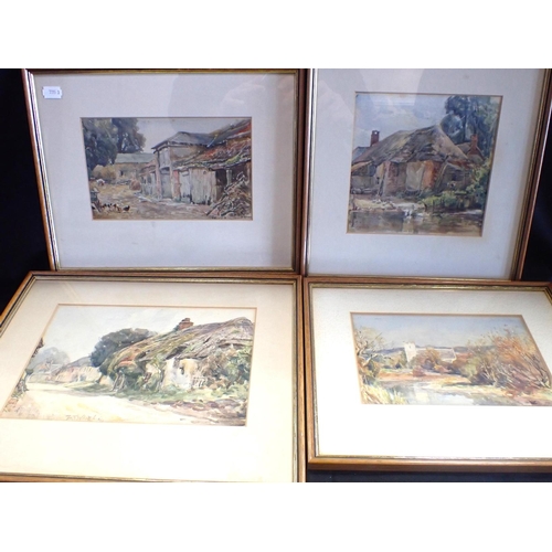 641 - FREDERICK WHITEHEAD (1853 - 1938): AFFPUDDLE, DORSET watercolour 1914, framed 31 x 38cm, and three o... 