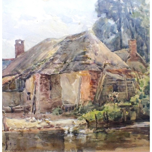 641 - FREDERICK WHITEHEAD (1853 - 1938): AFFPUDDLE, DORSET watercolour 1914, framed 31 x 38cm, and three o... 