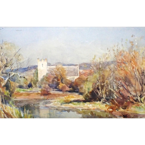 641 - FREDERICK WHITEHEAD (1853 - 1938): AFFPUDDLE, DORSET watercolour 1914, framed 31 x 38cm, and three o... 