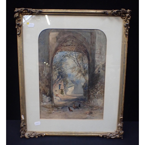 644 - J.S. PROUT: VIEW THROUGH A GOTHIC GATEWAY watercolour, 19th century 50 x 42cm, in gilt frame