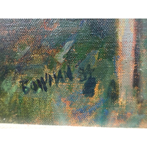 645 - MICHAEL BOWMAN, B.1943: COUNTRY VIEW oil on board 49 x 59cm (framed), and another of a cottage (2)