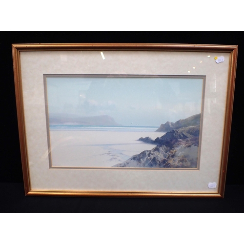 648 - FREDERICK JOHN WIDGERY 1861-1942: 'MOUTH OF THE GANNEL, NEWQUAY' watercolour/gouache 46 x 63cm (fram... 