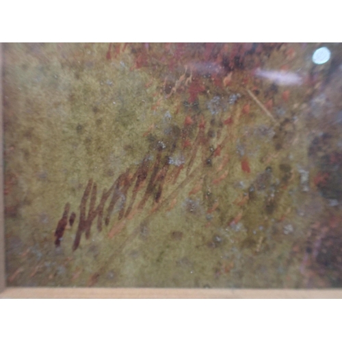 649 - MANNER OF F.T. WIDGERY: SEASCAPE with cliffs and rocks, indistinctly signed 48 x 64cm framed (spotte... 