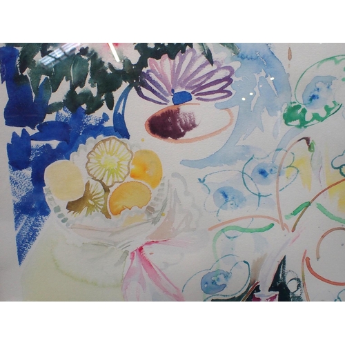 659 - PAUL RILEY, b.1940: STILL LIFE, WITH CYCLAMEN watercolour, in gilt frame 77 x 77cm