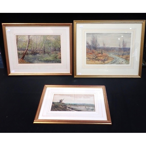 661 - THREE WATERCOLOURS: F.C. DIXEY (Exh. 1881) 'ON WIMBLEDON COMMON, APRIL '93' 42 x 53cm (framed), anot... 