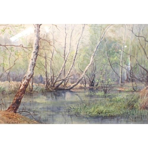 661 - THREE WATERCOLOURS: F.C. DIXEY (Exh. 1881) 'ON WIMBLEDON COMMON, APRIL '93' 42 x 53cm (framed), anot... 