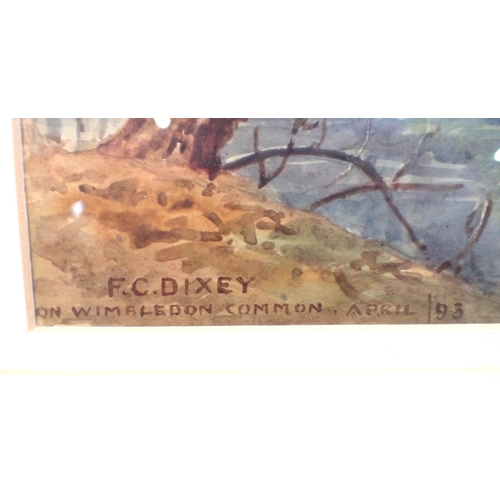 661 - THREE WATERCOLOURS: F.C. DIXEY (Exh. 1881) 'ON WIMBLEDON COMMON, APRIL '93' 42 x 53cm (framed), anot... 