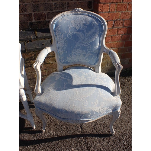 771 - A PAIR OF LOUIS XV STYLE WHITE PAINTED FAUTEUILS with blue upholstery (a few marks), and a similar p... 