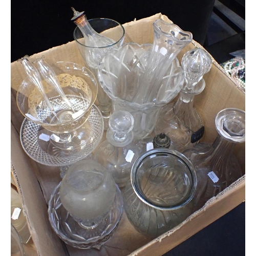 81 - A COLLECTION OF DOMESTIC GLASS including vases, bowls, decanters, serving dishes etc, Victorian and ... 