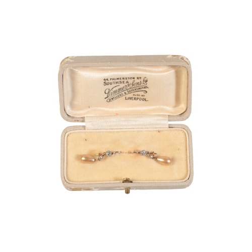 184 - A PAIR OF VINTAGE FAUX PEARL AND DIAMOND DROP EARRING

in 9ct gold, each set with a round cut diamon... 