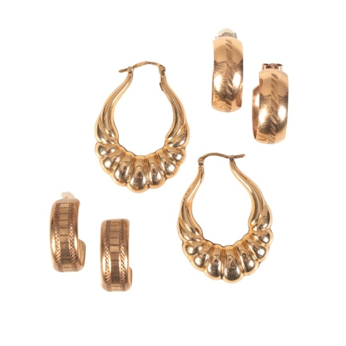 185 - A COLLECTION OF EARRINGS

in 9ct gold, including a pair of stylised drop earrings, full British hall... 