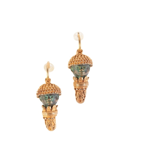 187 - A PAIR OF CASTELLANI STYLE HOOP EARRINGS

in gilt metal, each comprising a head with cap to rope det... 