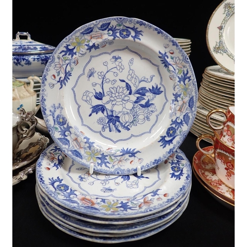 148 - SPODE IRONSTONE PLATES with other dinner and tea ware (some damage)