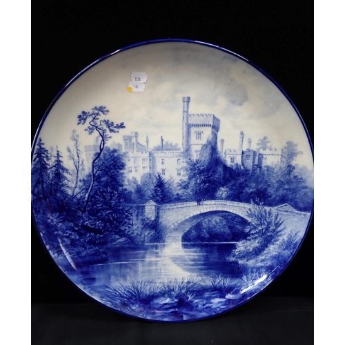 15 - A PAIR OF LARGE BLUE AND WHITE CHARGERS picturing Lismore Castle and Strancally Castle. 46.5cm