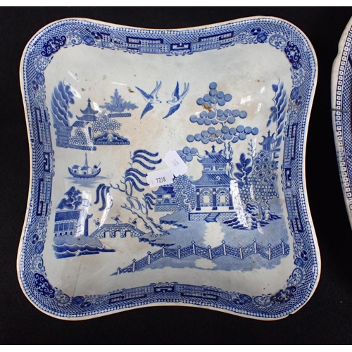 179 - TWO LARGE BLUE AND WHITE WILLOW WEDGWOOD MEAT PLATES with two German stoneware vases, and other item... 