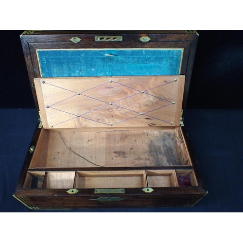 211 - AN EARLY VICTORIAN ROSEWOOD WRITING BOX with brass inlay 50cm wide (some loose/missing)