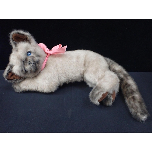 216 - A MERRYTHOUGHT CAT with blue eyes 75cm approx (including tail)