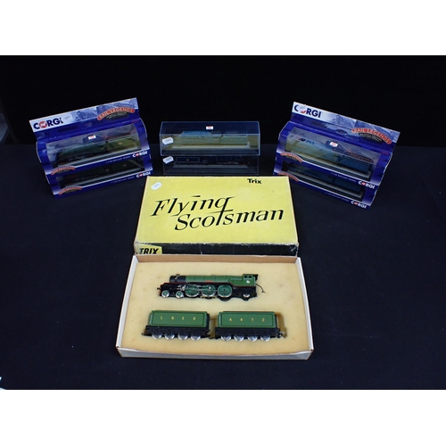 217 - TRIX 1180 FLYING SCOTSMAN SET DOUBLE TENDERS with six boxed Corgi Rail Legends LNER and BR A4 models