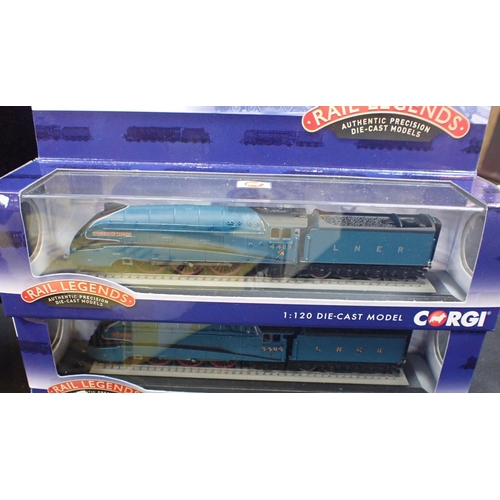 217 - TRIX 1180 FLYING SCOTSMAN SET DOUBLE TENDERS with six boxed Corgi Rail Legends LNER and BR A4 models