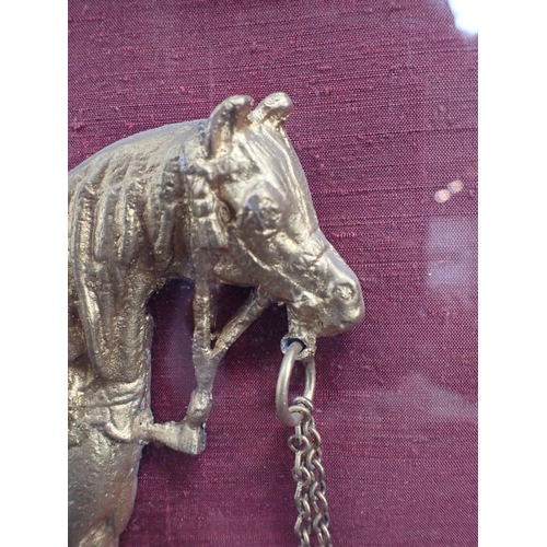 30 - A 19TH CENTURY GILT METAL 'FLATBACK' HORSE FIGURE (overpainted), contained in black painted frame an... 