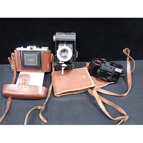 338 - A ZEISS IKON NETTAR CAMERA, CASED a Kodak folding 'Brownie', and an Olympus 'Supertrip' (3)