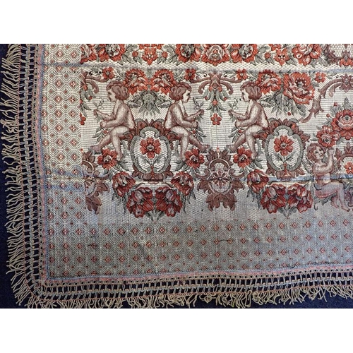 346 - A 1940s ITALIAN JACQUARD BEDCOVER, WITH FRINGE in a Rococo style, unused with original packaging and... 