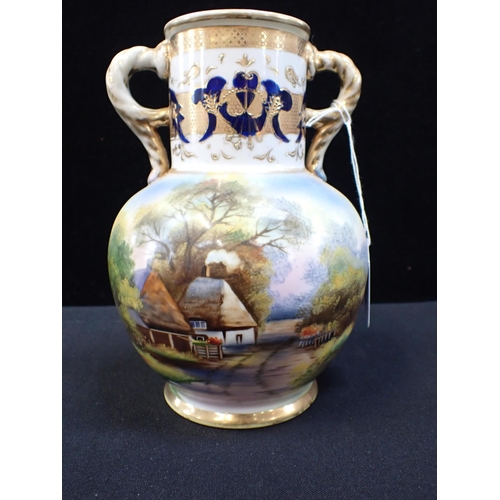 387 - A NORITAKE LANDSCAPE TWO-HANDLED VASE two bowls, and a Sevres style box