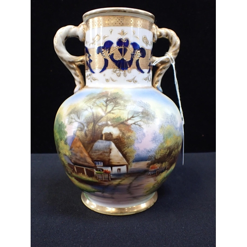 387 - A NORITAKE LANDSCAPE TWO-HANDLED VASE two bowls, and a Sevres style box