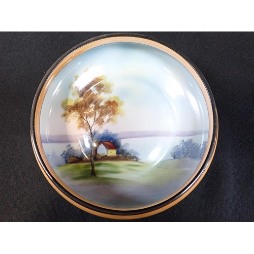 387 - A NORITAKE LANDSCAPE TWO-HANDLED VASE two bowls, and a Sevres style box