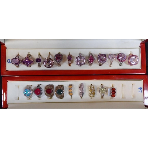 538 - A LARGE COLLECTION OF GEM-SET RINGS in silver set with various gemstones and paste stones including ... 