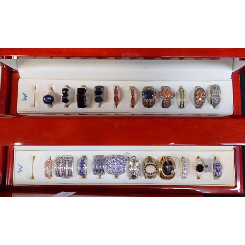 538 - A LARGE COLLECTION OF GEM-SET RINGS in silver set with various gemstones and paste stones including ... 